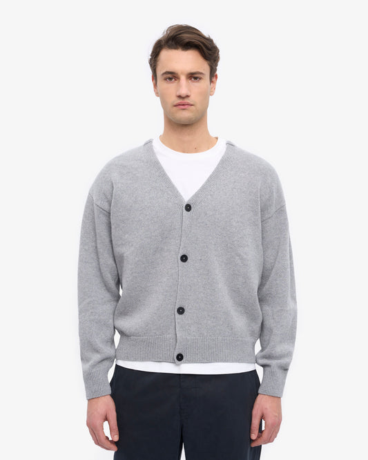 Men's Merino Wool V-Neck Cardigan – Recycled Merino, Button-Down Front, Soft Breathable Knit | Heather Grey