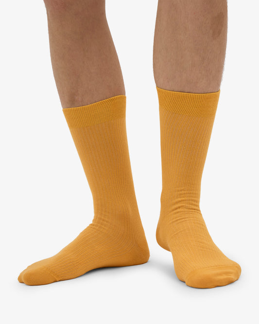 Men's Organic Cotton Crew Socks – Ribbed Tennis-Inspired Design, Cushioned and Breathable | Burned Yellow