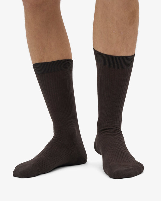 Men's Organic Cotton Crew Socks – Ribbed Tennis-Inspired Design, Cushioned and Breathable | Coffee Brown