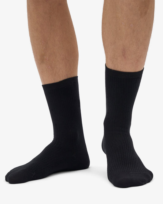 Men's Organic Cotton Crew Socks – Ribbed Tennis-Inspired Design, Cushioned and Breathable | Deep Black