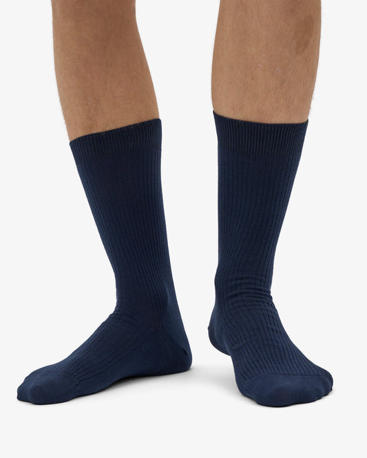 Men's Organic Cotton Crew Socks – Ribbed Tennis-Inspired Design, Cushioned and Breathable | Navy Blue