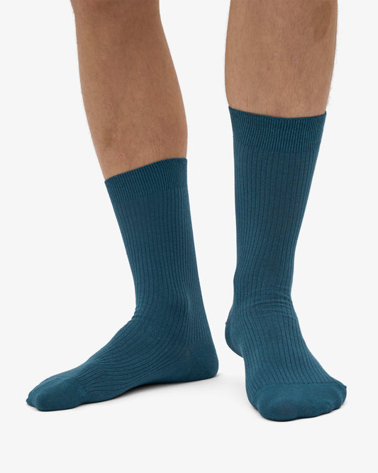 Men's Organic Cotton Crew Socks – Ribbed Tennis-Inspired Design, Cushioned and Breathable | Ocean Green