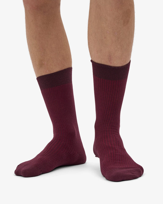Men's Organic Cotton Crew Socks – Ribbed Tennis-Inspired Design, Cushioned and Breathable | Oxblood Red