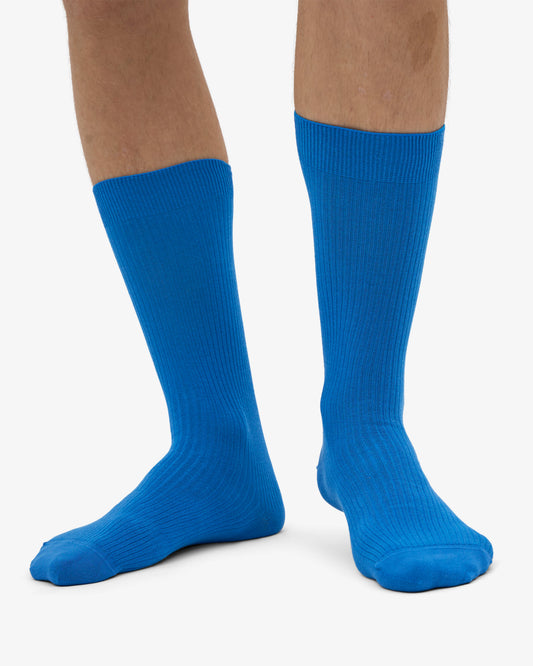 Men's Organic Cotton Crew Socks – Ribbed Tennis-Inspired Design, Cushioned and Breathable | Pacific Blue