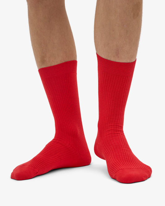 Men's Organic Cotton Crew Socks – Ribbed Tennis-Inspired Design, Cushioned and Breathable | Red Tangerine