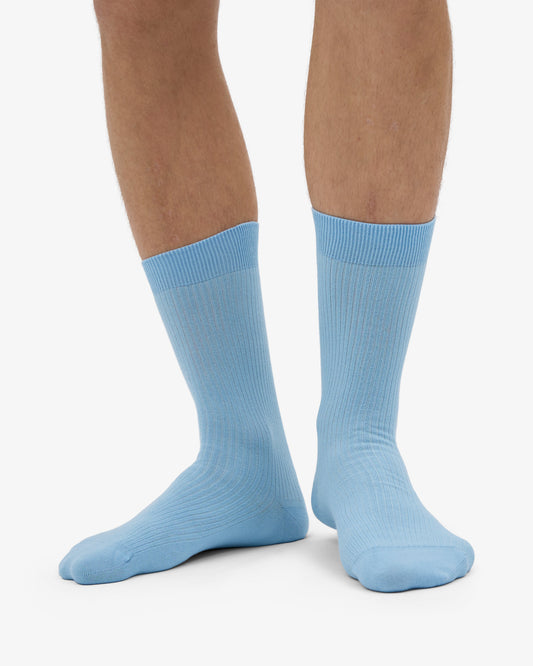 Men's Organic Cotton Crew Socks – Ribbed Tennis-Inspired Design, Cushioned and Breathable | Seaside Blue