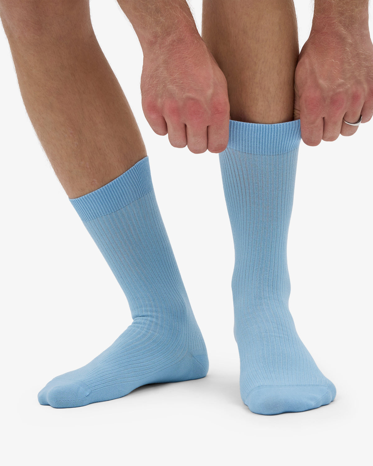 Men's Organic Cotton Crew Socks – Ribbed Tennis-Inspired Design, Cushioned and Breathable | Seaside Blue