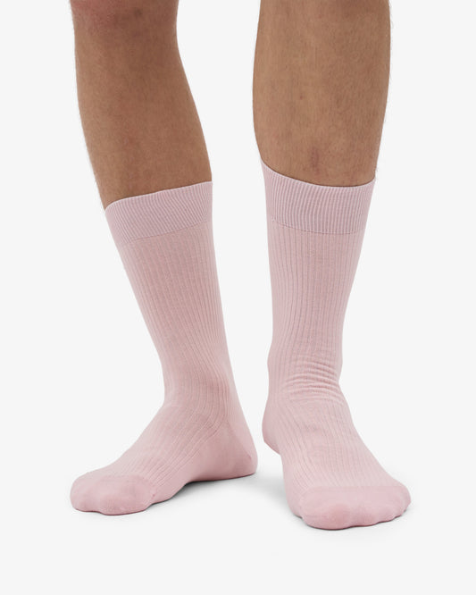 Men's Organic Cotton Crew Socks – Ribbed Tennis-Inspired Design, Cushioned and Breathable | Faded Pink