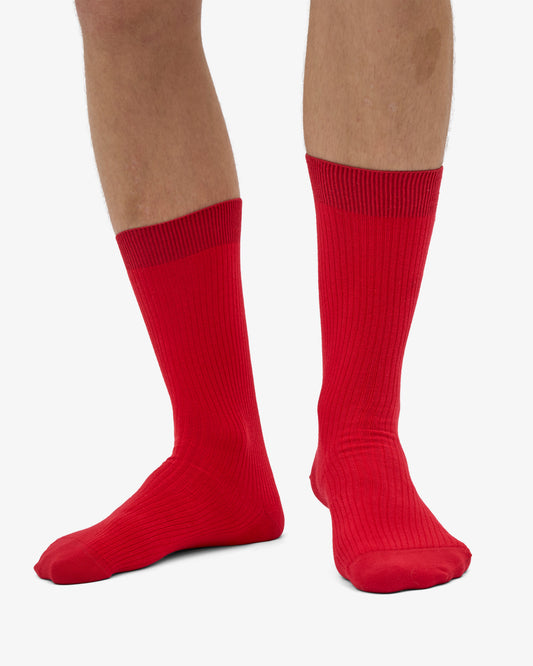 Men's Organic Cotton Crew Socks – Ribbed Tennis-Inspired Design, Cushioned and Breathable | Scarlet Red