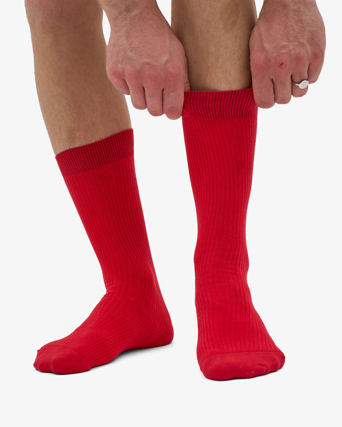 Men's Organic Cotton Crew Socks – Ribbed Tennis-Inspired Design, Cushioned and Breathable | Scarlet Red