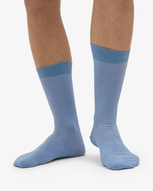 Men's Organic Cotton Crew Socks – Ribbed Tennis-Inspired Design, Cushioned and Breathable | Steel Blue