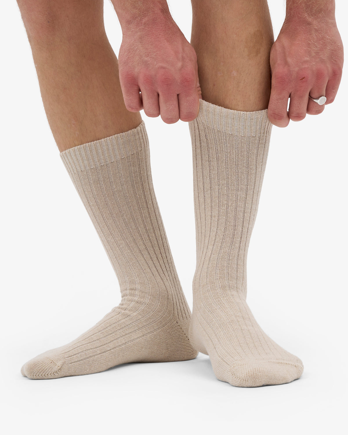 Men's Merino Wool Blend Crew Socks in Ivory White – view 4