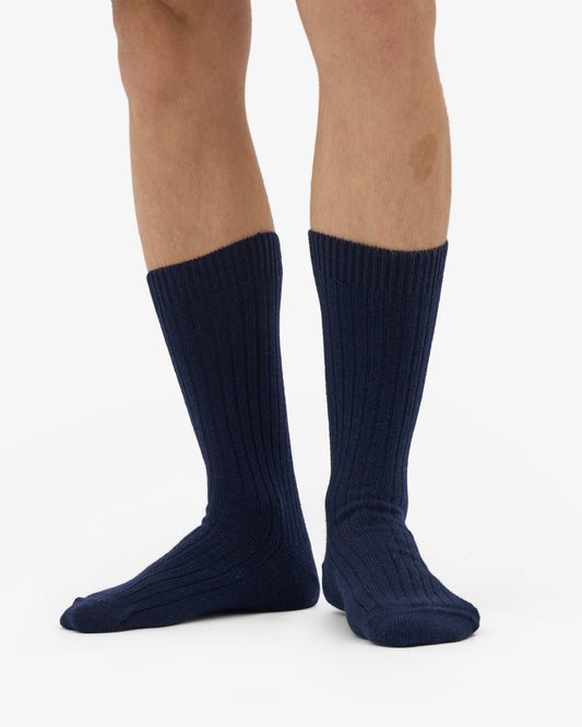 Men's Merino Wool Blend Crew Socks – Breathable Moisture-Wicking Knit, Reinforced Heel and Toe | Navy Blue