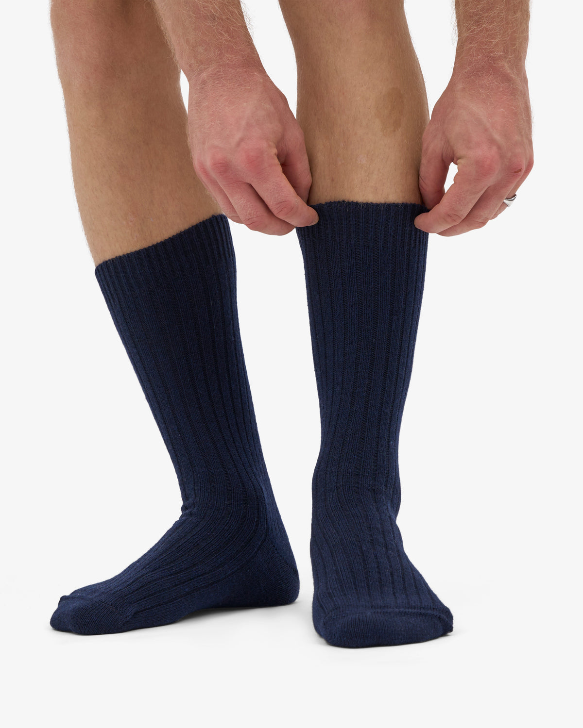 Men's Merino Wool Blend Crew Socks – Breathable Moisture-Wicking Knit, Reinforced Heel and Toe | Navy Blue