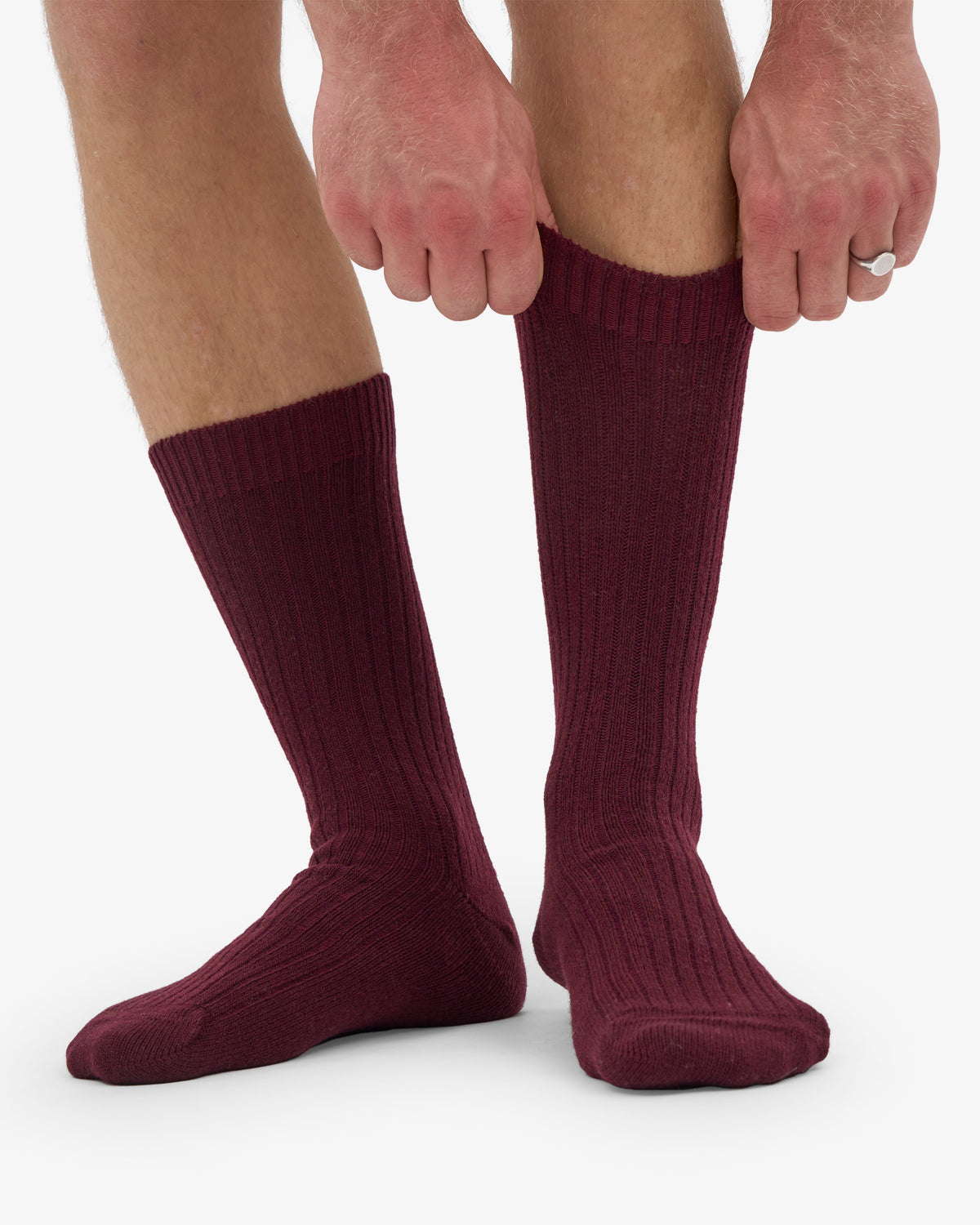Men's Merino Wool Blend Crew Socks – Breathable Moisture-Wicking Knit, Reinforced Heel and Toe | Oxblood Red