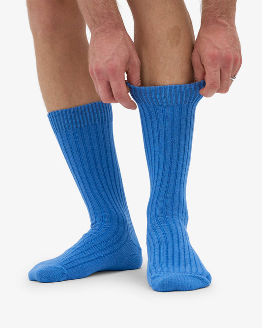 Men's Merino Wool Blend Crew Socks – Breathable Moisture-Wicking Knit, Reinforced Heel and Toe | Pacific Blue