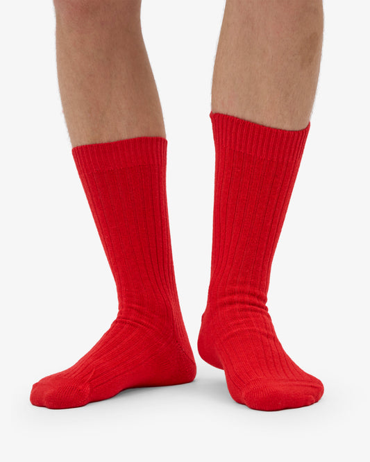 Men's Merino Wool Blend Crew Socks – Breathable Moisture-Wicking Knit, Reinforced Heel and Toe | Red Tangerine