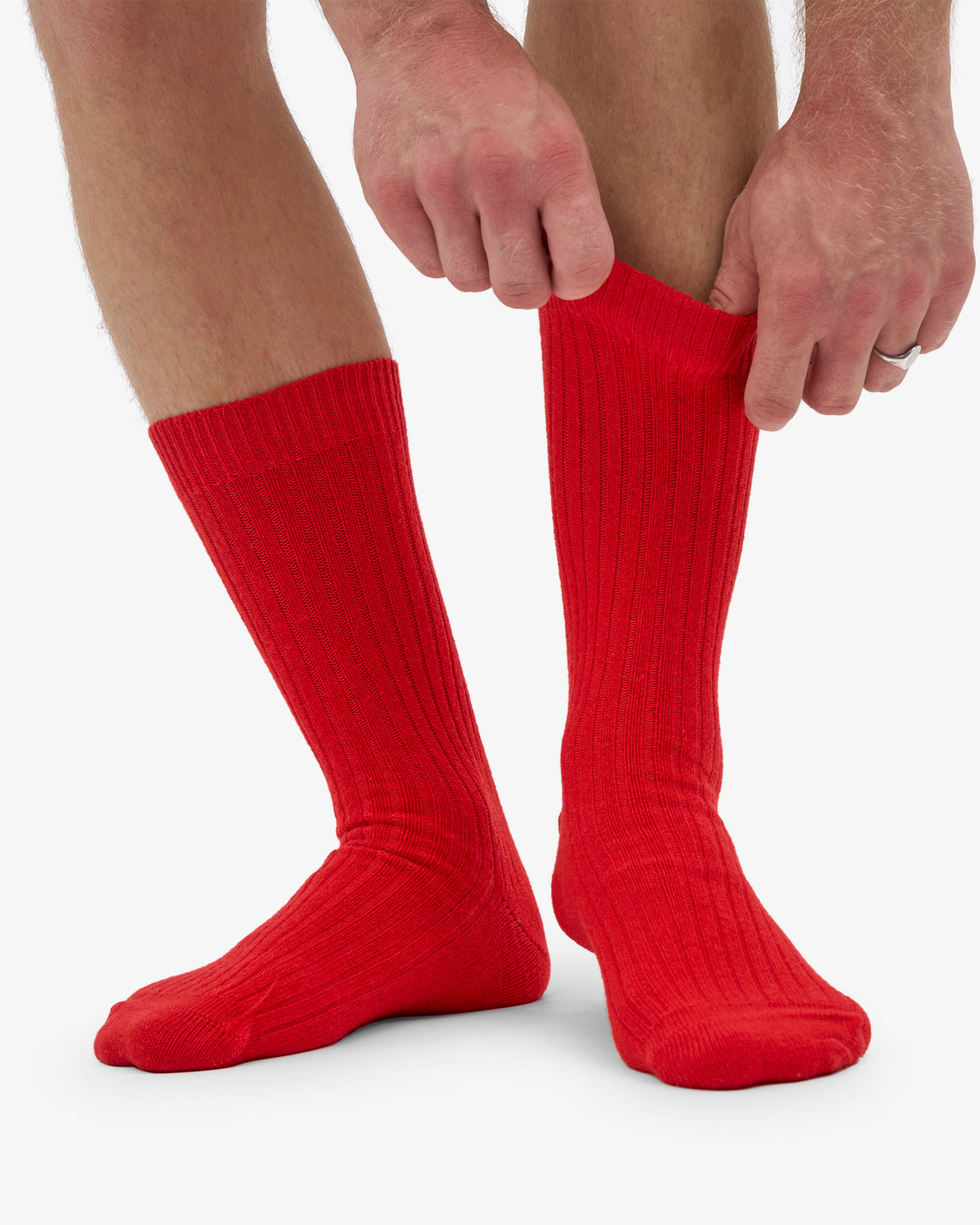 Men's Merino Wool Blend Crew Socks – Breathable Moisture-Wicking Knit, Reinforced Heel and Toe | Red Tangerine