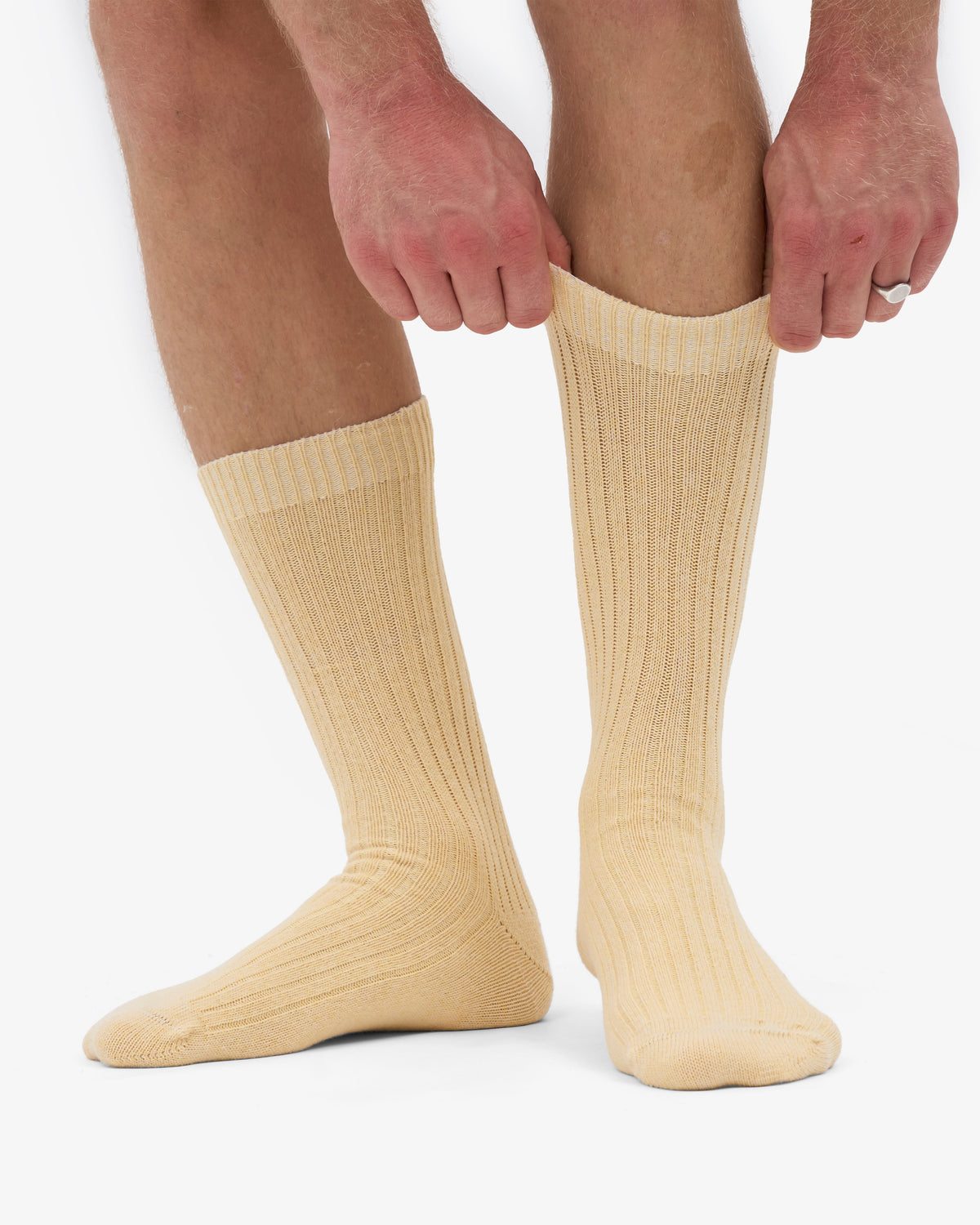 Men's Merino Wool Blend Crew Socks – Breathable Moisture-Wicking Knit, Reinforced Heel and Toe | Soft Yellow