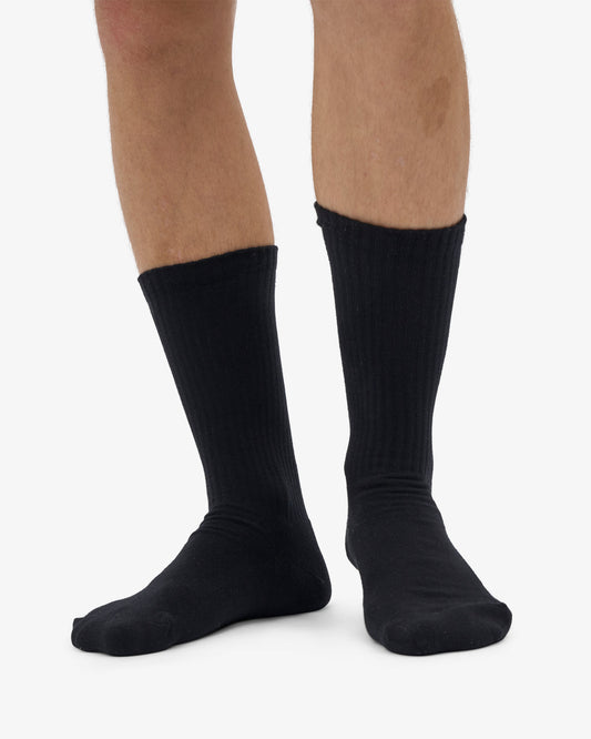 Men's Organic Cotton Active Crew Socks – Brushed Cushioned Sole, Reinforced Heel and Toe | Deep Black