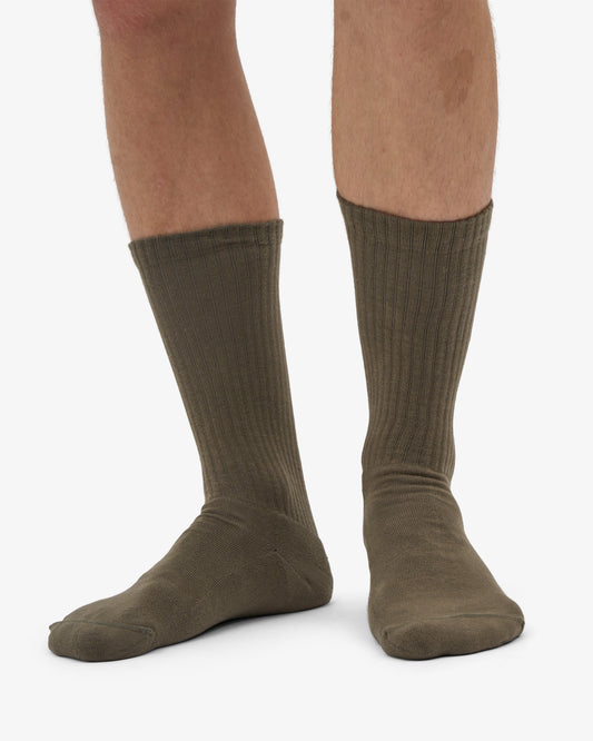 Men's Organic Cotton Active Crew Socks – Brushed Cushioned Sole, Reinforced Heel and Toe | Dusty Olive