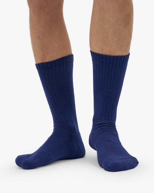 Men's Organic Cotton Active Crew Socks – Brushed Cushioned Sole, Reinforced Heel and Toe | Marine Blue