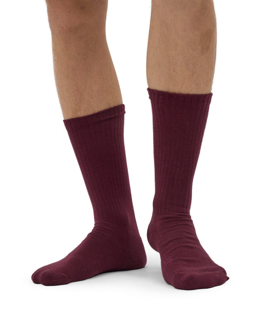 Men's Organic Cotton Active Crew Socks – Brushed Cushioned Sole, Reinforced Heel and Toe | Oxblood Red