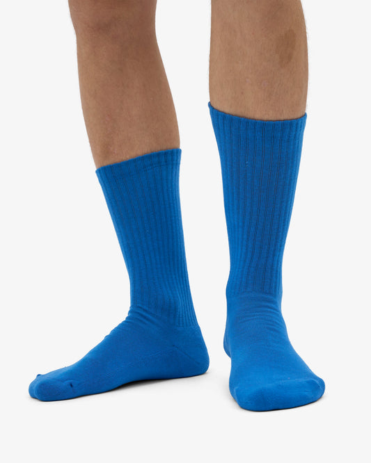 Men's Organic Cotton Active Crew Socks – Brushed Cushioned Sole, Reinforced Heel and Toe | Pacific Blue