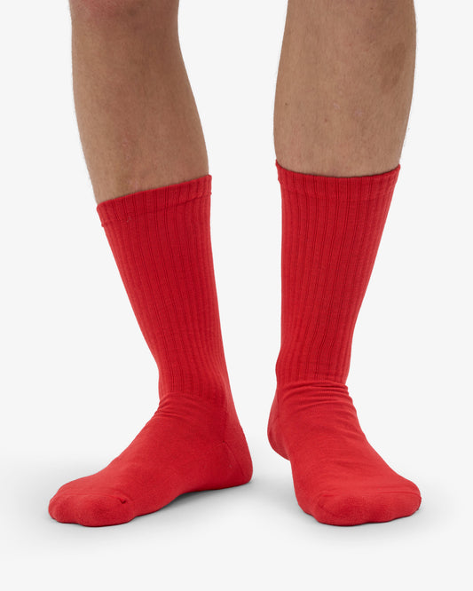 Men's Organic Cotton Active Crew Socks – Brushed Cushioned Sole, Reinforced Heel and Toe | Red Tangerine