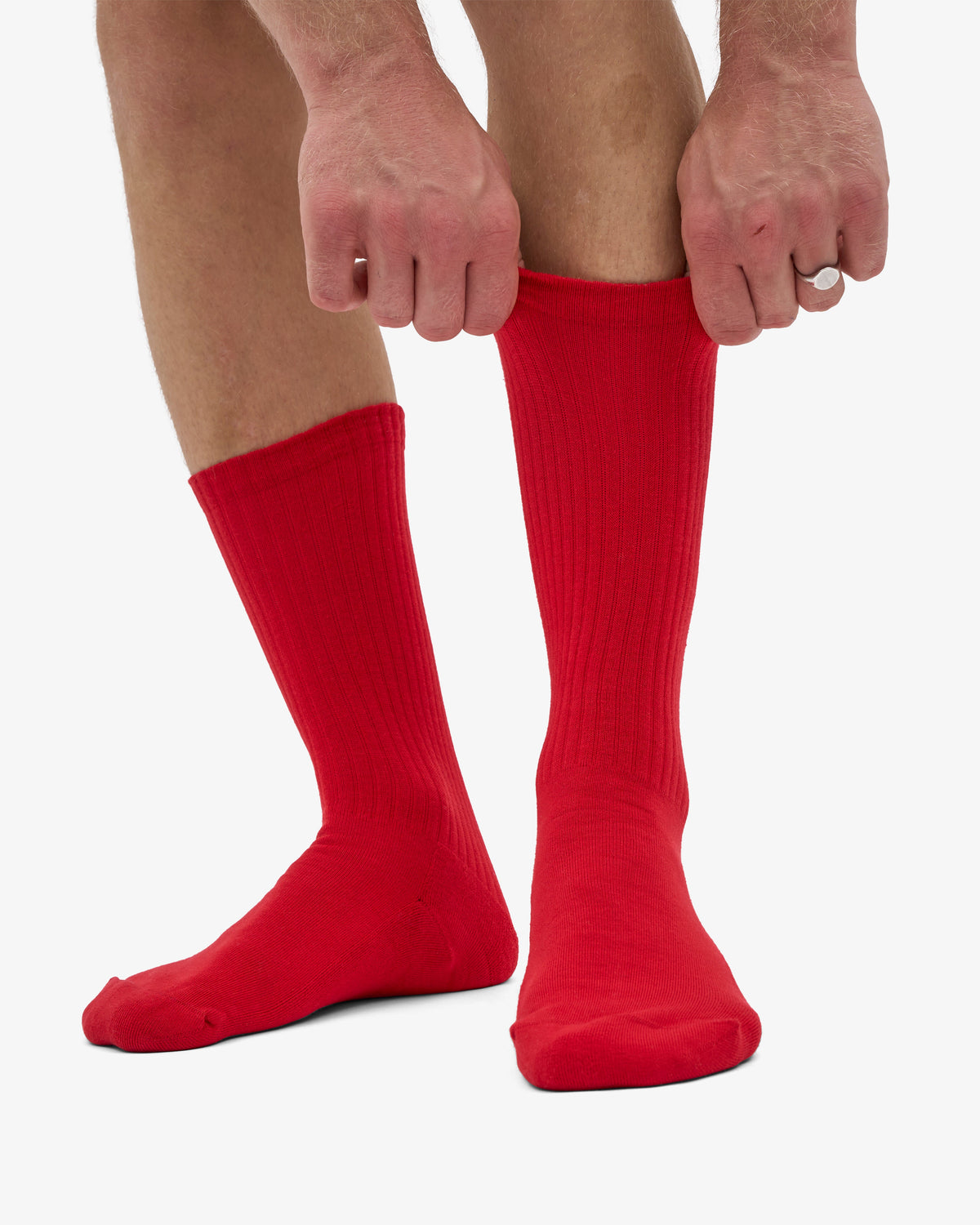 Men's Organic Cotton Active Crew Socks – Brushed Cushioned Sole, Reinforced Heel and Toe | Scarlet Red