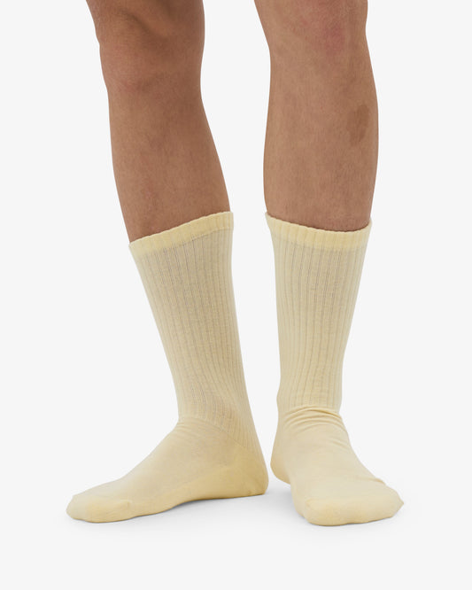 Men's Organic Cotton Active Crew Socks – Brushed Cushioned Sole, Reinforced Heel and Toe | Soft Yellow