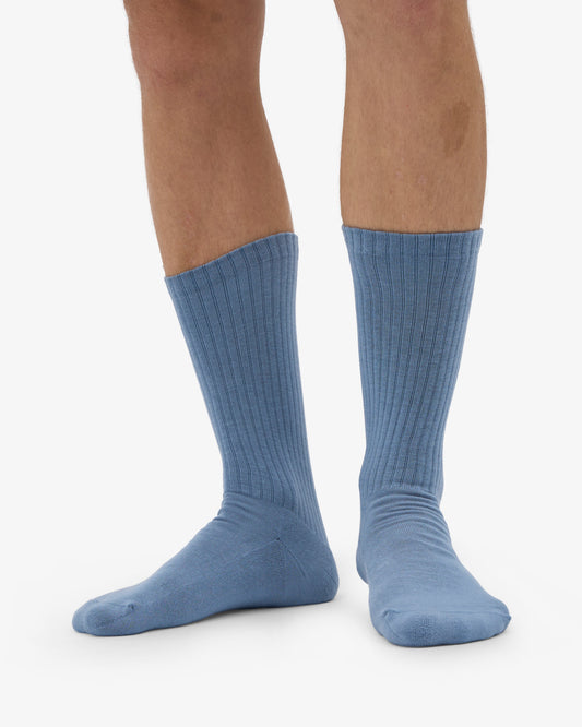 Men's Organic Cotton Active Crew Socks – Brushed Cushioned Sole, Reinforced Heel and Toe | Steel Blue