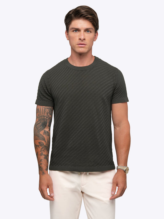 Riviera Men's Textured Knit T-Shirt – Lightweight Breathable Knit, Classic Crew Neck | Cypress
