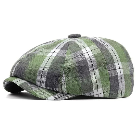 Camus Men's Retro Tartan Newsboy Cap – Cotton Plaid, Short Peak, Elasticated 56–60 cm, Six Colours