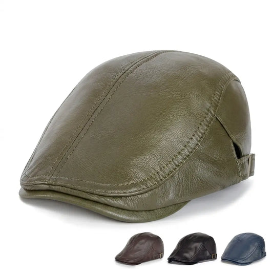 Men's Sheepskin Leather Flat Cap – Soft Inner Lining, Classic Shape, Adjustable 56–61 cm Fit, Four Colours