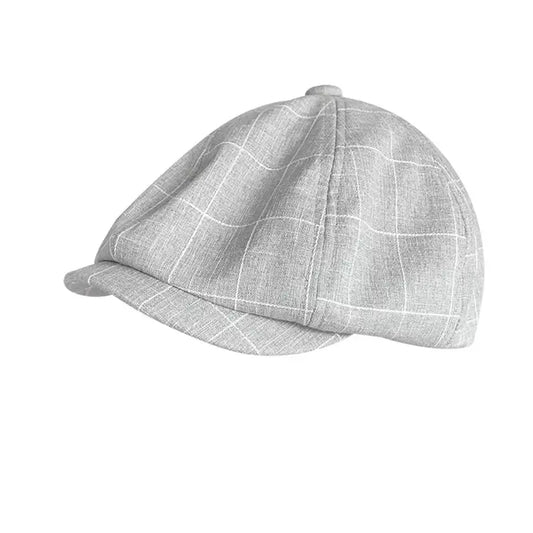 Cardigan Men's Plaid Linen and Cotton Newsboy Cap – Four Sizes from 54 to 62 cm, Navy or Grey