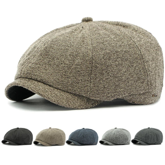 Cezanne Men's Herringbone Newsboy Cap – Cotton and Acrylic Blend, Adjustable 55–60 cm, Five Colours