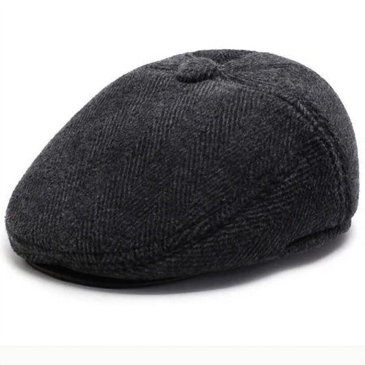 Chapman Men's Winter Wool Flat Cap with Earflaps – Wool Felt and Acrylic, Herringbone, Three Sizes