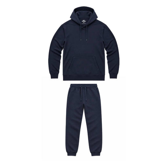 Men's Heavyweight Cotton Blend Hoodie & Joggers Set – Fitted Cut, Classic Side Seams, Sizes L to 6XL | Navy