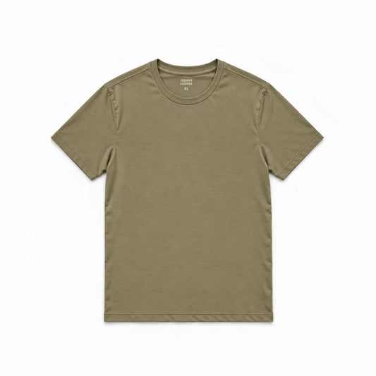 Men's Cotton Blend Jersey Crew Neck T-Shirt – Soft Lightweight Feel, Fitted Cut, Tagless Neck | Khaki