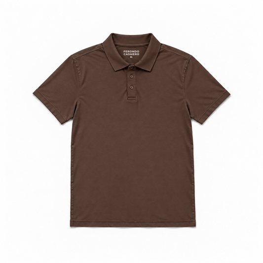 Men's Cotton Blend Jersey Polo Shirt – Soft Fitted Cut, Classic Side Seams, Short Sleeves | Chocolate