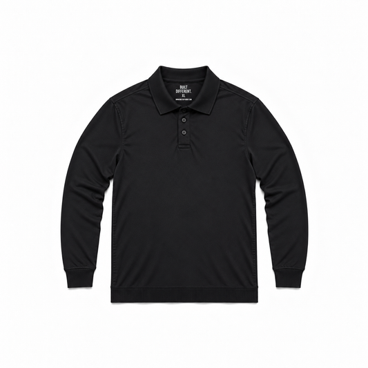 Men's Long Sleeve Dress Polo Shirt – Soft Rayon-Polyester Jersey, Fitted Cut, Tagless Comfort | Black