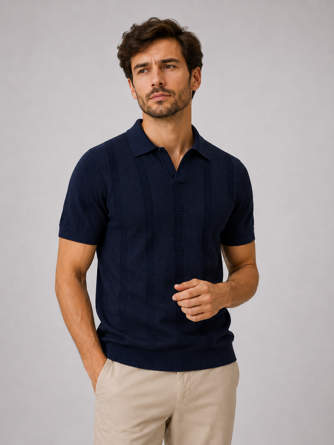 Men's Cotton and Viscose Knitted Polo Shirt – view 11