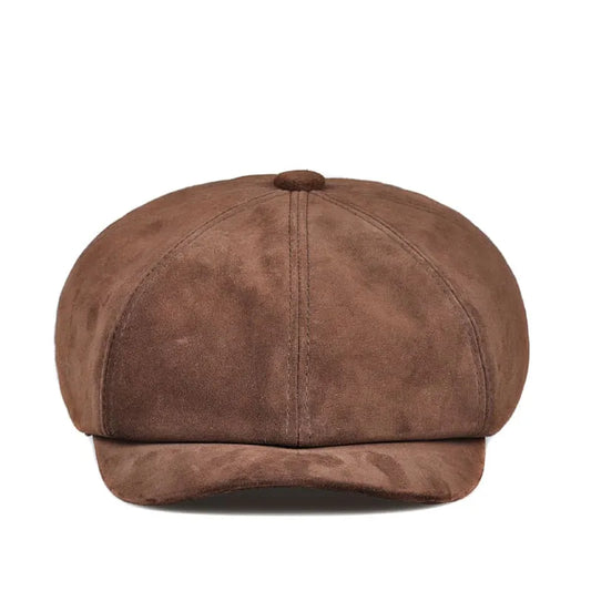 Men's Genuine Suede Newsboy Cap – Cowhide Suede, Cotton Lining, Three Sizes from 55 to 60 cm | Coffee