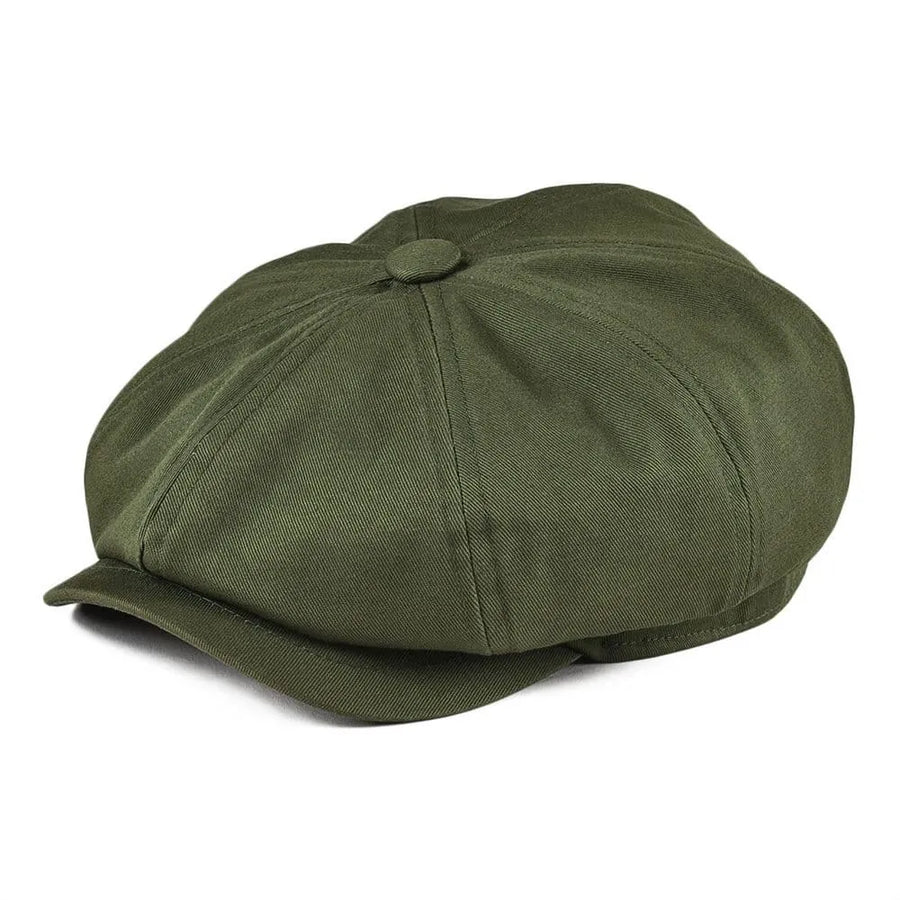 Covent Men's Plain Organic Cotton Newsboy Cap – Four Sizes from 56 to 63 cm, Army Green, Navy or White