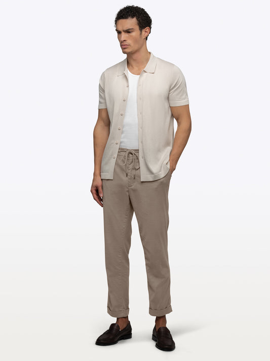 Men's Drawstring Chino Trousers – Ultra-Soft Lightweight Fabric, Elastic Waist, Classic Fit | Heather Tobacco