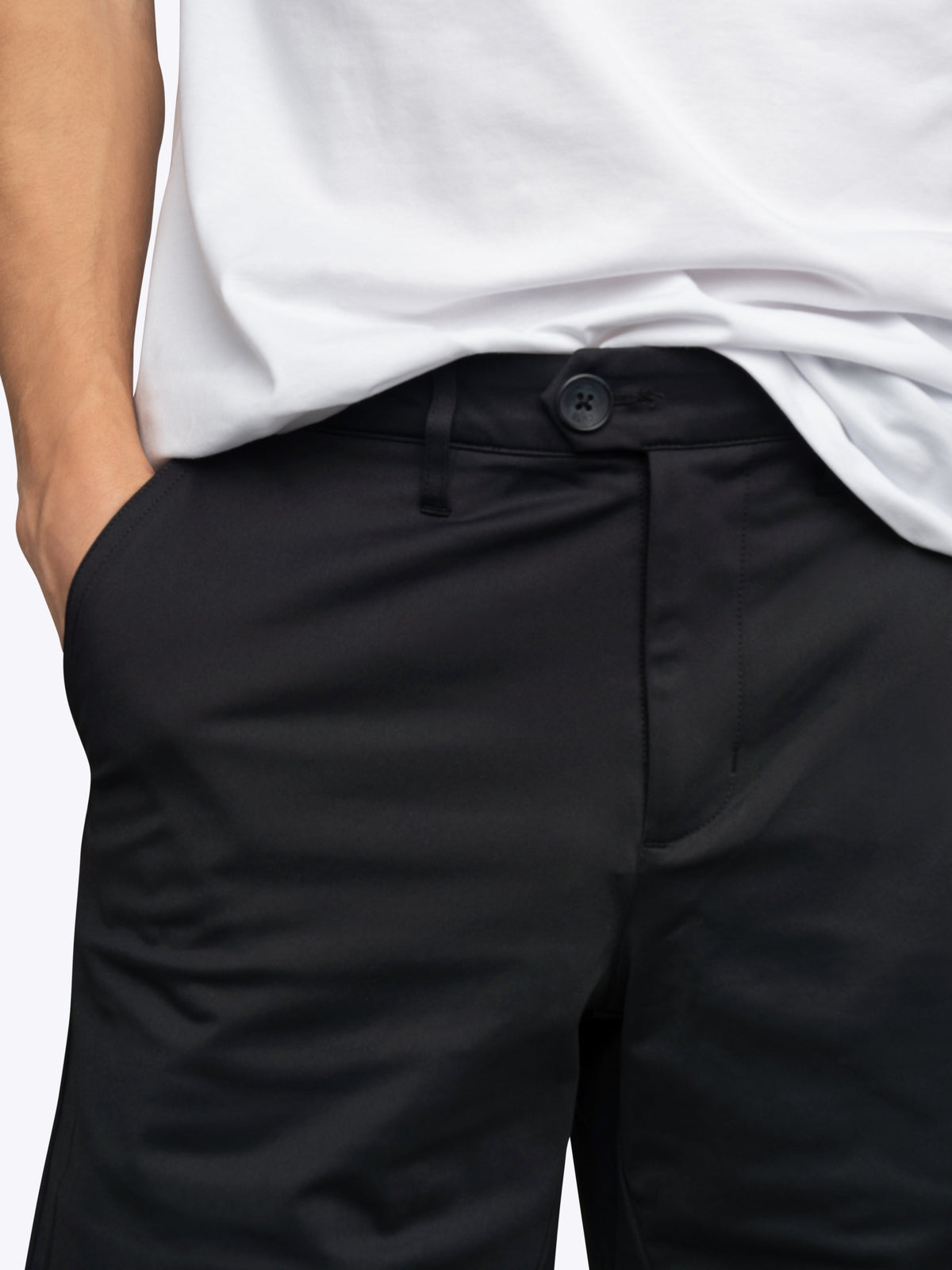 Men's Everyday Chino Shorts – Trouser-Style Button Closure, Hidden Zip Pocket, Classic Fit | Black