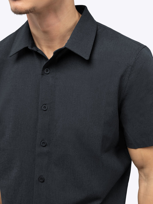 Crossover Men's Performance Button-Up Shirt – Breathable Micro-Perforated Fabric, Smart-Casual | Obsidian