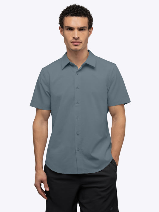 Men's Micro-Perforated Performance Button-Up Shirt – Breathable Warm-Weather Fabric, Tailored Fit | Ocean Storm