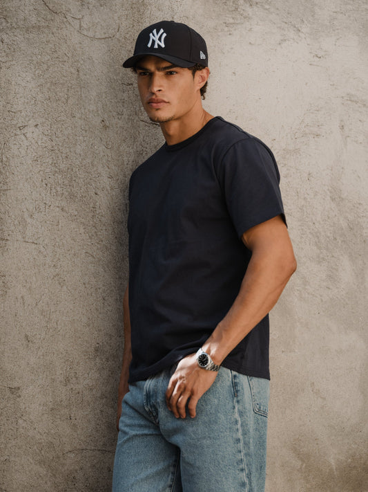 Men's Heavyweight Cotton Oversized T-Shirt – Relaxed Fit, Structured Drape, Soft Hand Feel | Obsidian